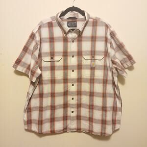 Carhartt Loose Fit Shirt Blue Short Sleeve Button Down Men's Size 2XL